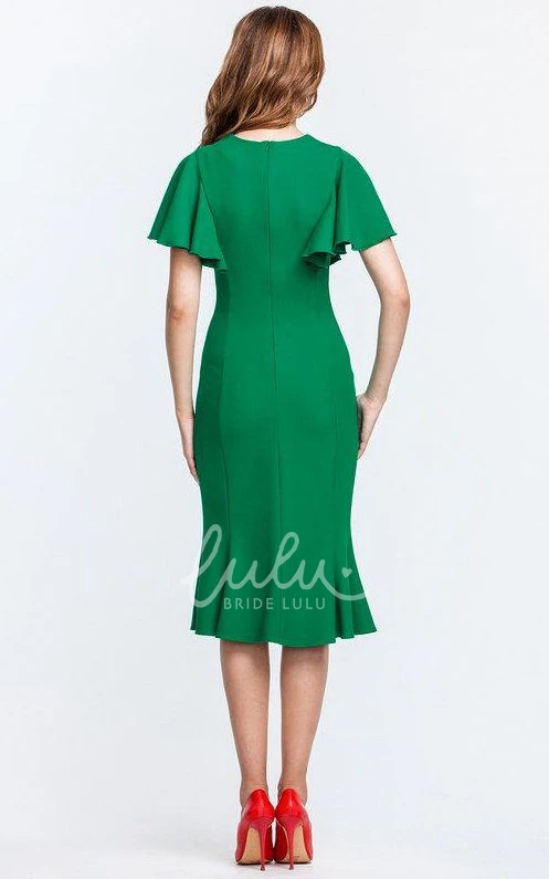 Mermaid Tea-Length Dress with Butterfly Sleeves