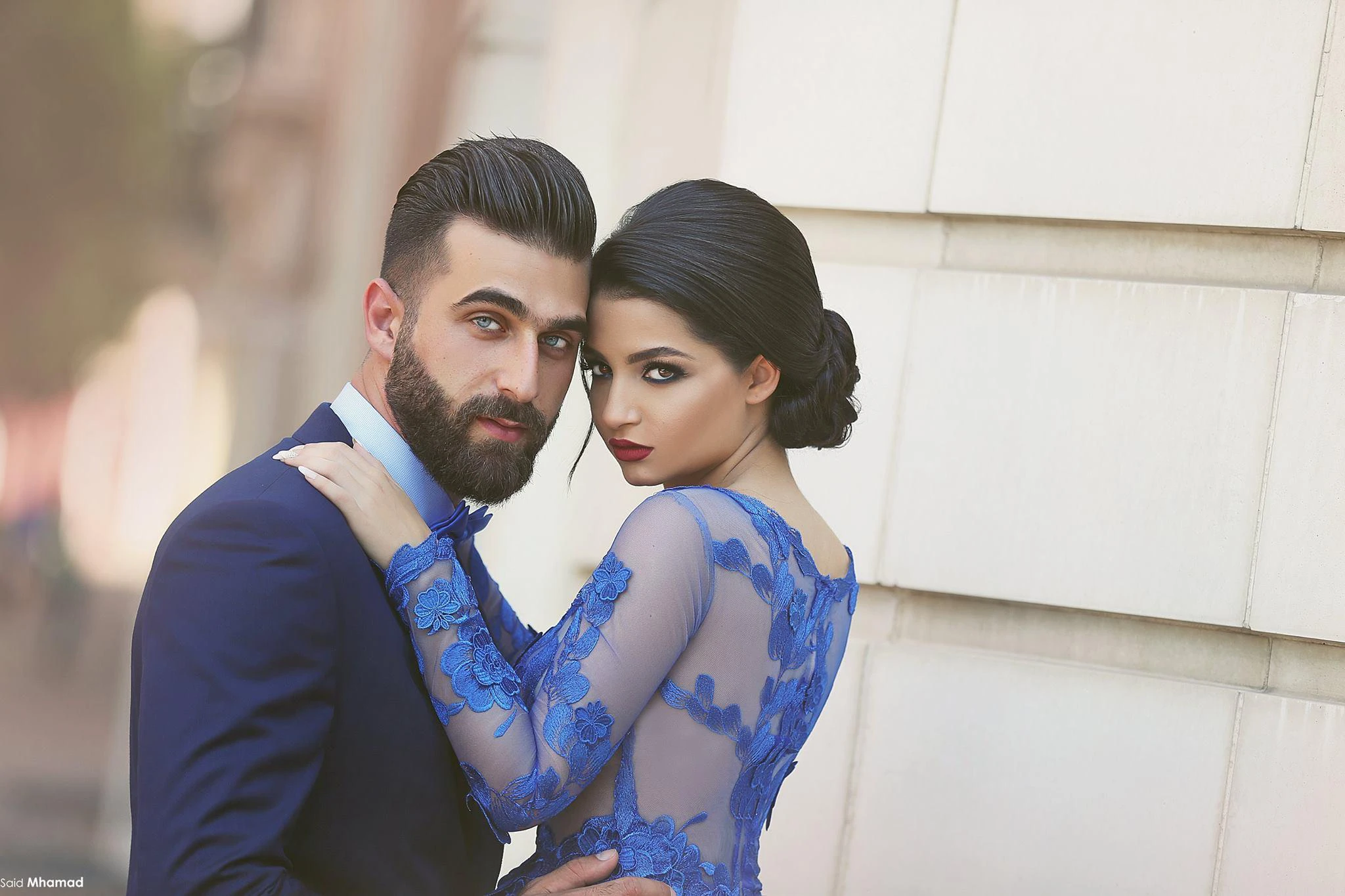 Long Sleeve Royal Blue Appliques Prom Dress Delicate