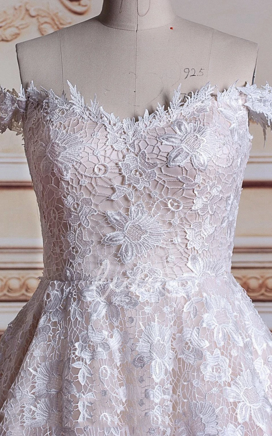 Off-The-Shoulder Tulle Lace Satin Wedding Dress Classy Bridal Gown