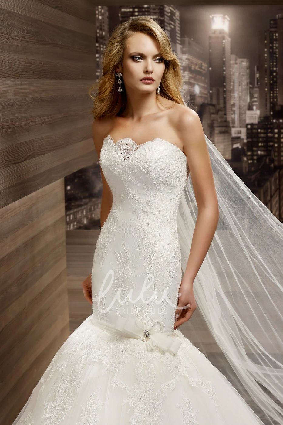 Strapless Lace Mermaid Wedding Dress with Flower Detail