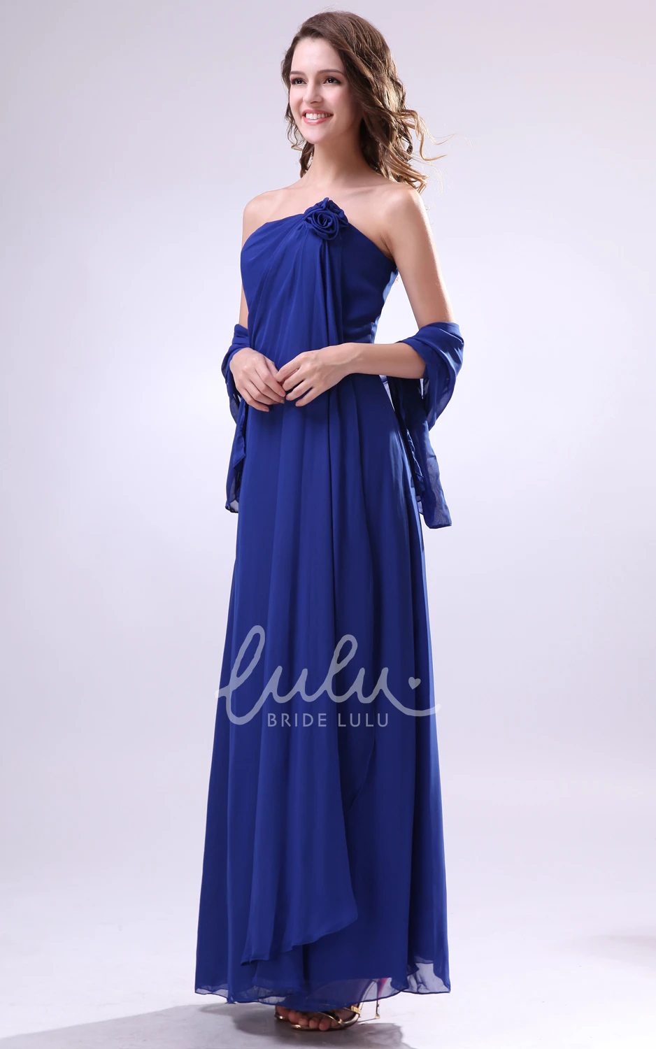 Ankle-Length Ruched Flower Dress for Bridesmaids