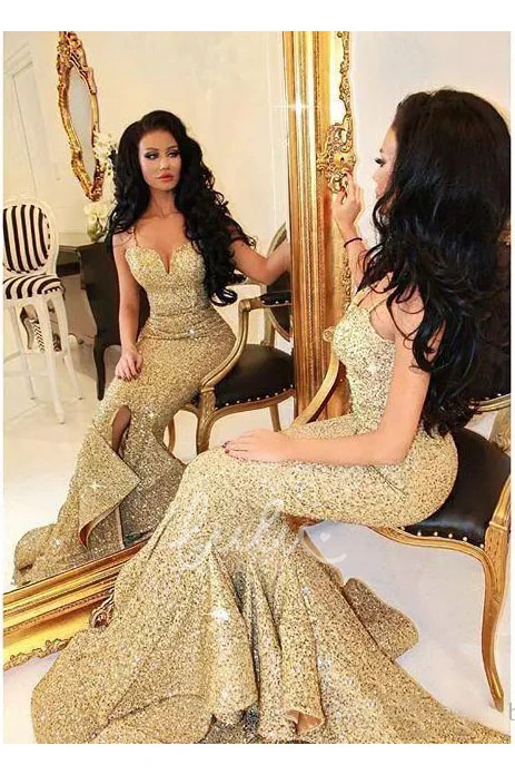 Sweetheart Mermaid Sequins Beading Evening Dress Sexy Floor-length Sleeveless
