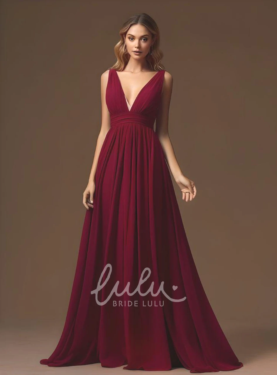 Romantic A-Line Chiffon Bridesmaid Dress with Plunging V-neck 2025 Women's Flowy