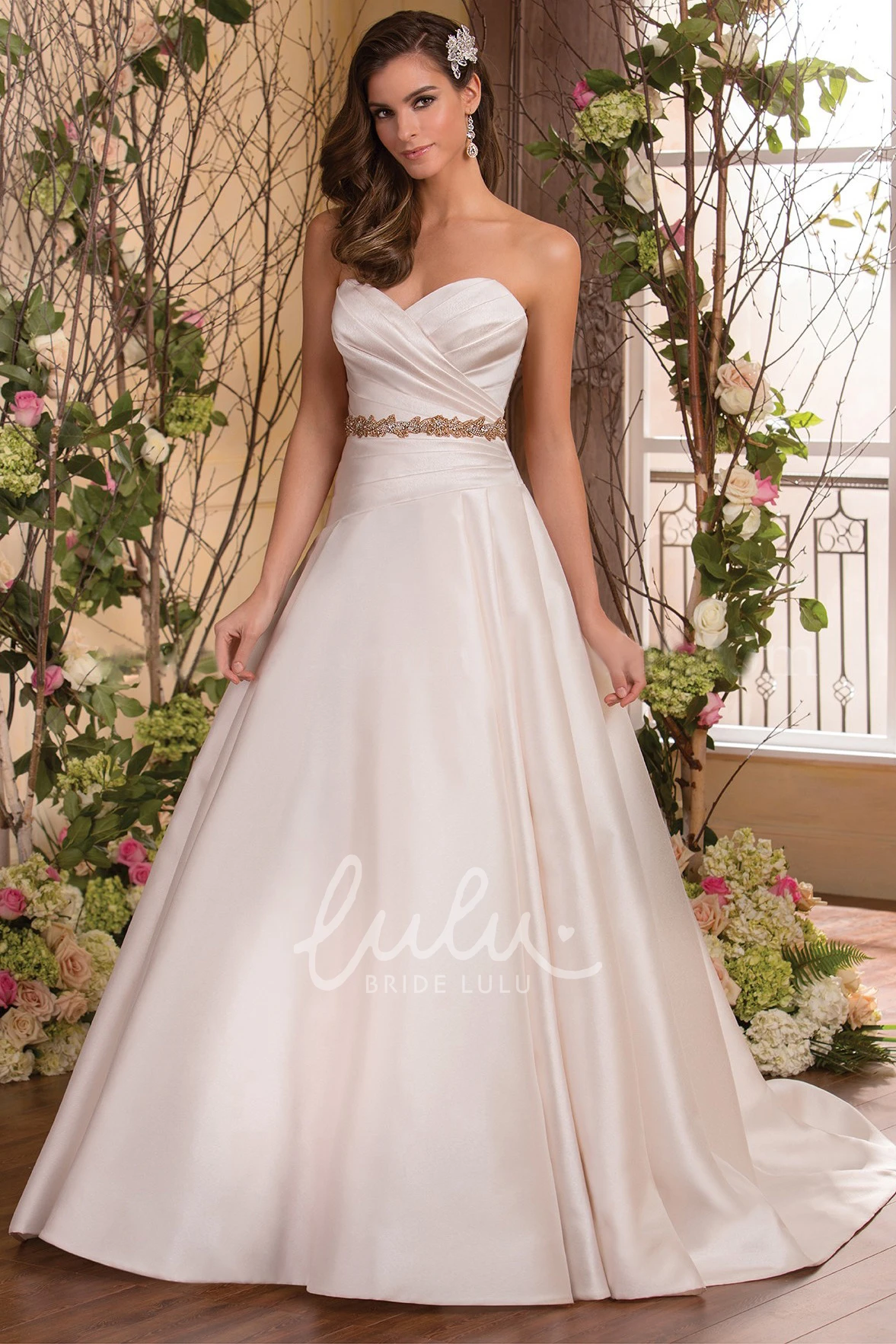 Criss-Cross Sweetheart Satin A-Line Wedding Dress with Beadings
