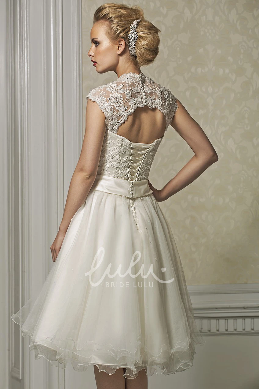 Lace&Organza A-Line Wedding Dress with Ruffles and Cape Knee-Length