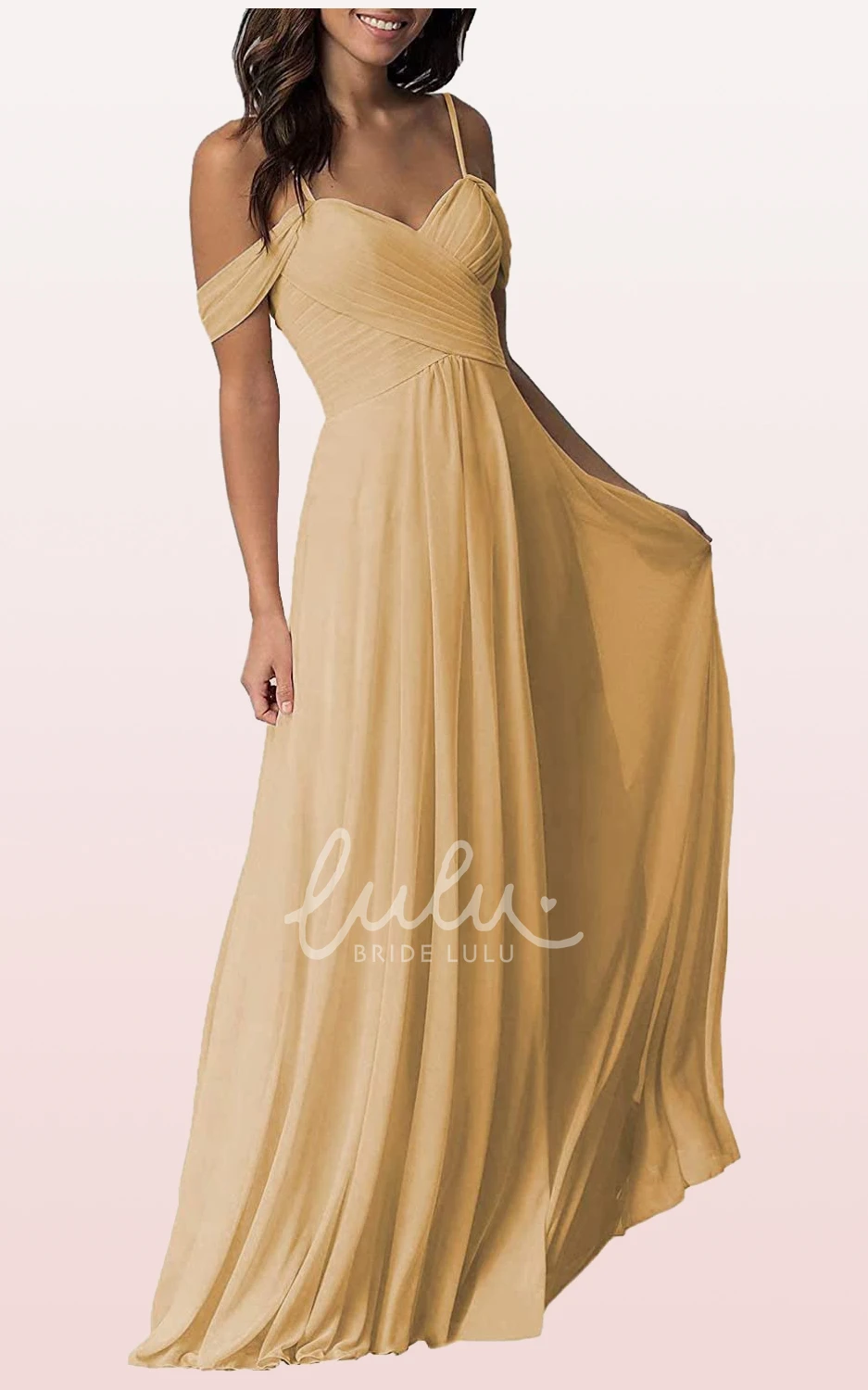 Off-the-Shoulder Chiffon A-Line Bridesmaid Dress with Ruching Flowy & Classy