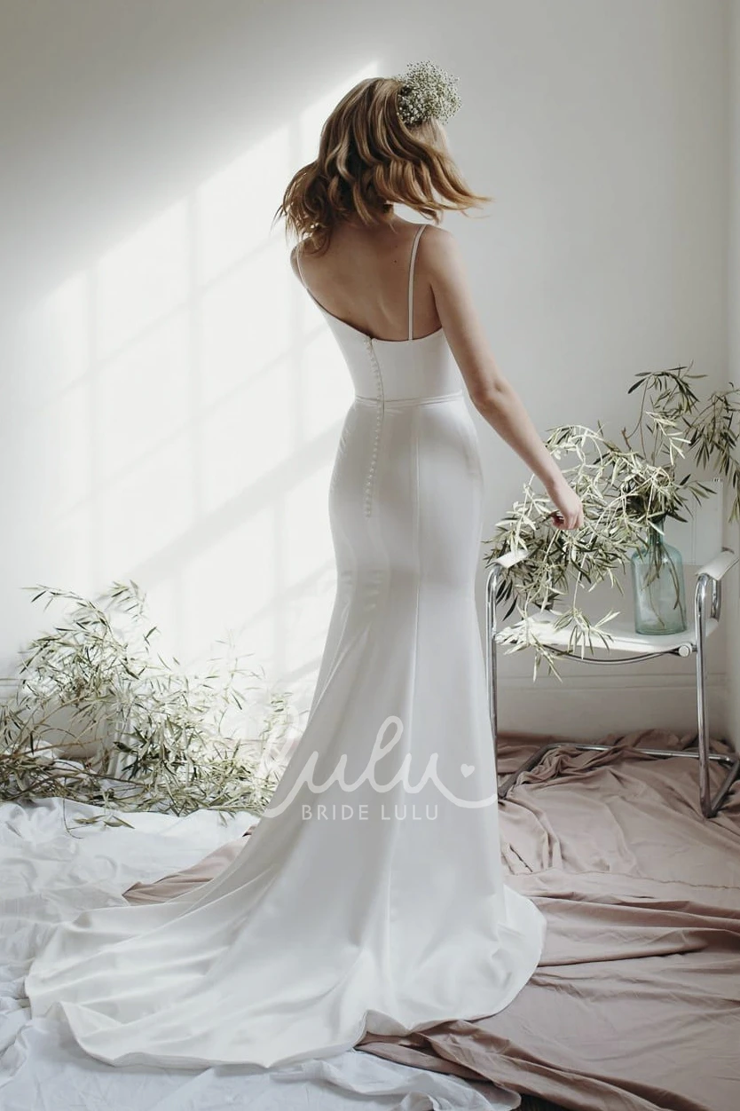 Asymmetrical Mermaid Winter Wedding Dress with Spaghetti Straps and Open Back