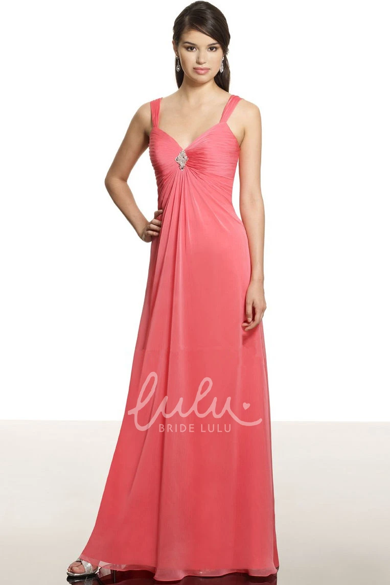 Empire Chiffon Bridesmaid Dress with Ruched Straps and Broach Unique Bridesmaid Dress