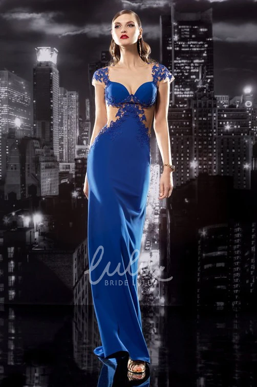 Cap-Sleeve Maxi Jersey Formal Dress with Appliques