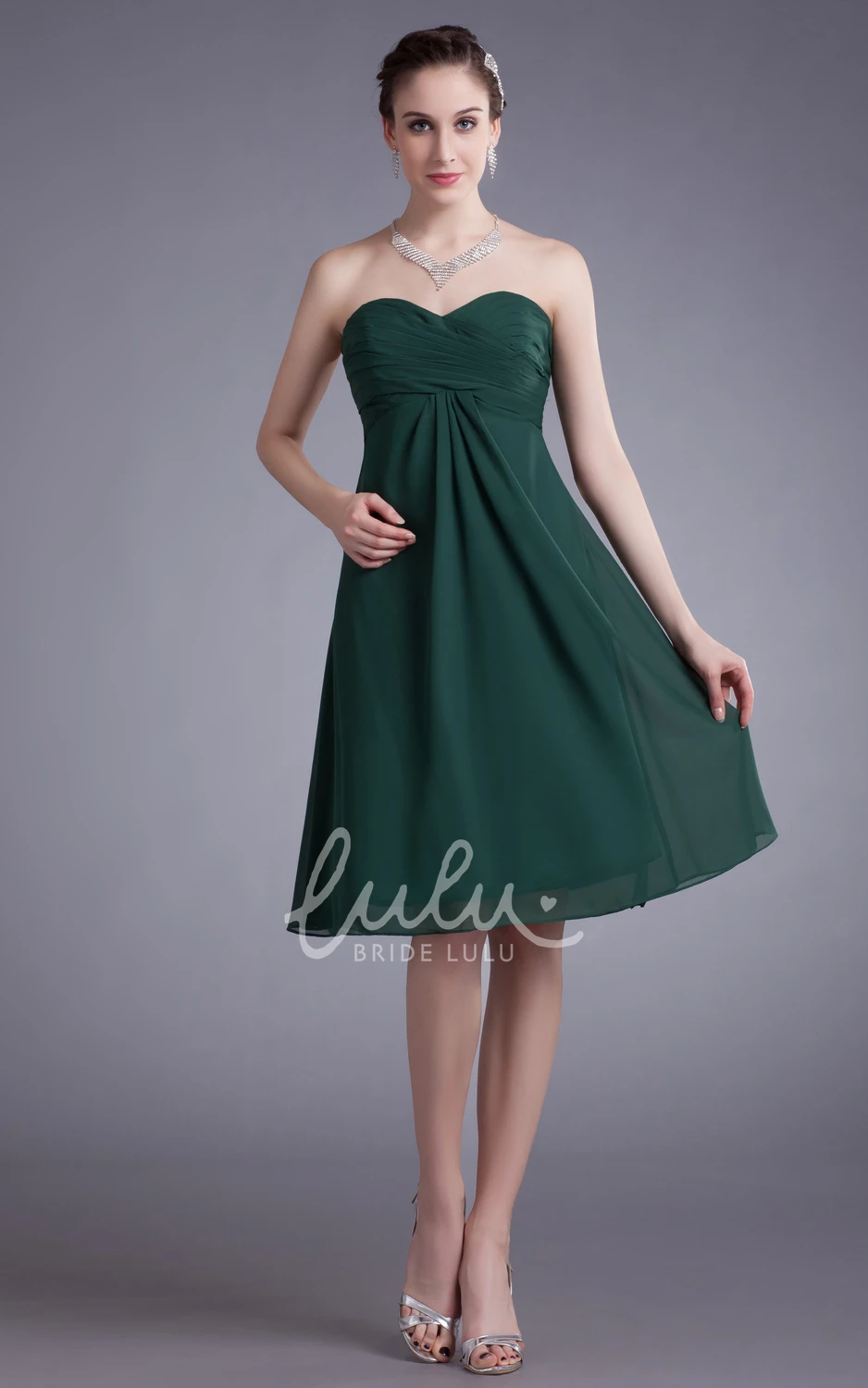 A-Line Knee Length Chiffon Prom Dress with Draping and Ruching Elegant Prom Dress 2025