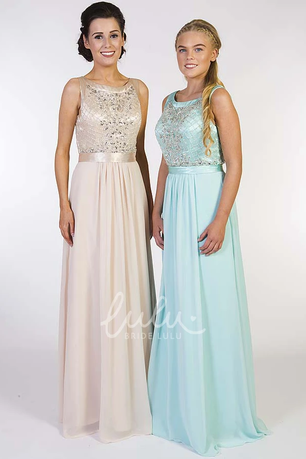 A-Line Beaded Chiffon Sleeveless Prom Dress with Scoop Neck