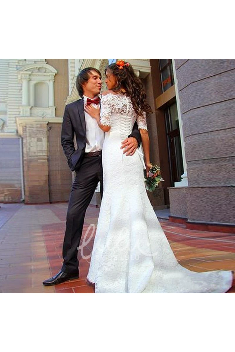 Modern Off-the-shoulder Half-sleeve Mermaid Spring Wedding Dress With Lace