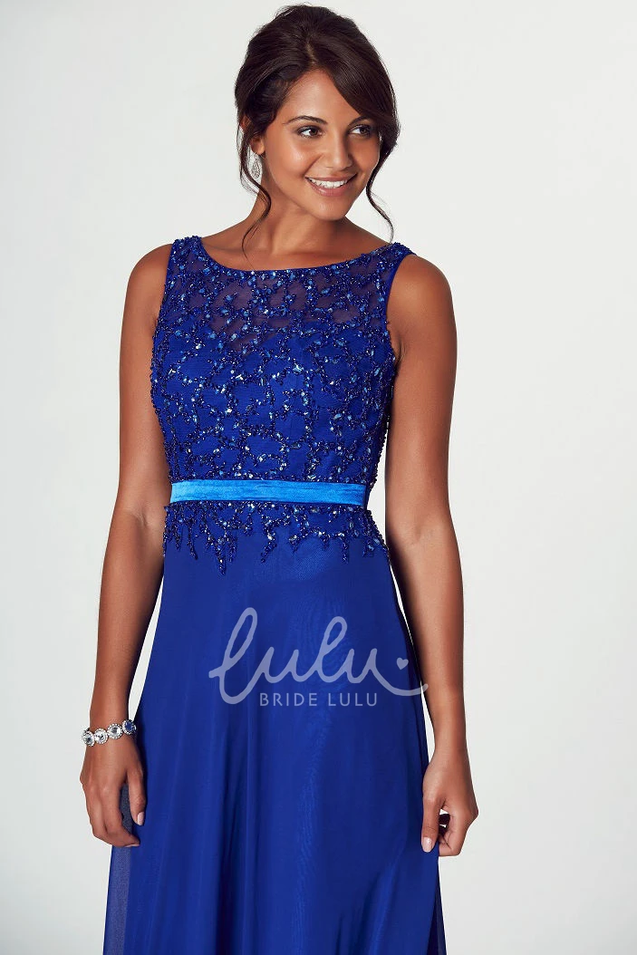 Beaded Sleeveless Mermaid Prom Dress with Bateau Neckline