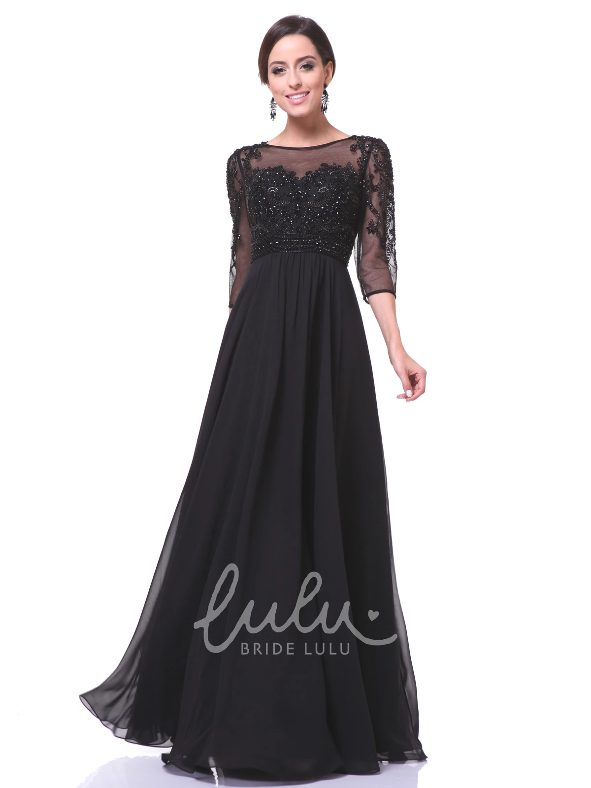 Bateau Half Sleeve Chiffon Dress with Beading A-Line Bridesmaid Dress