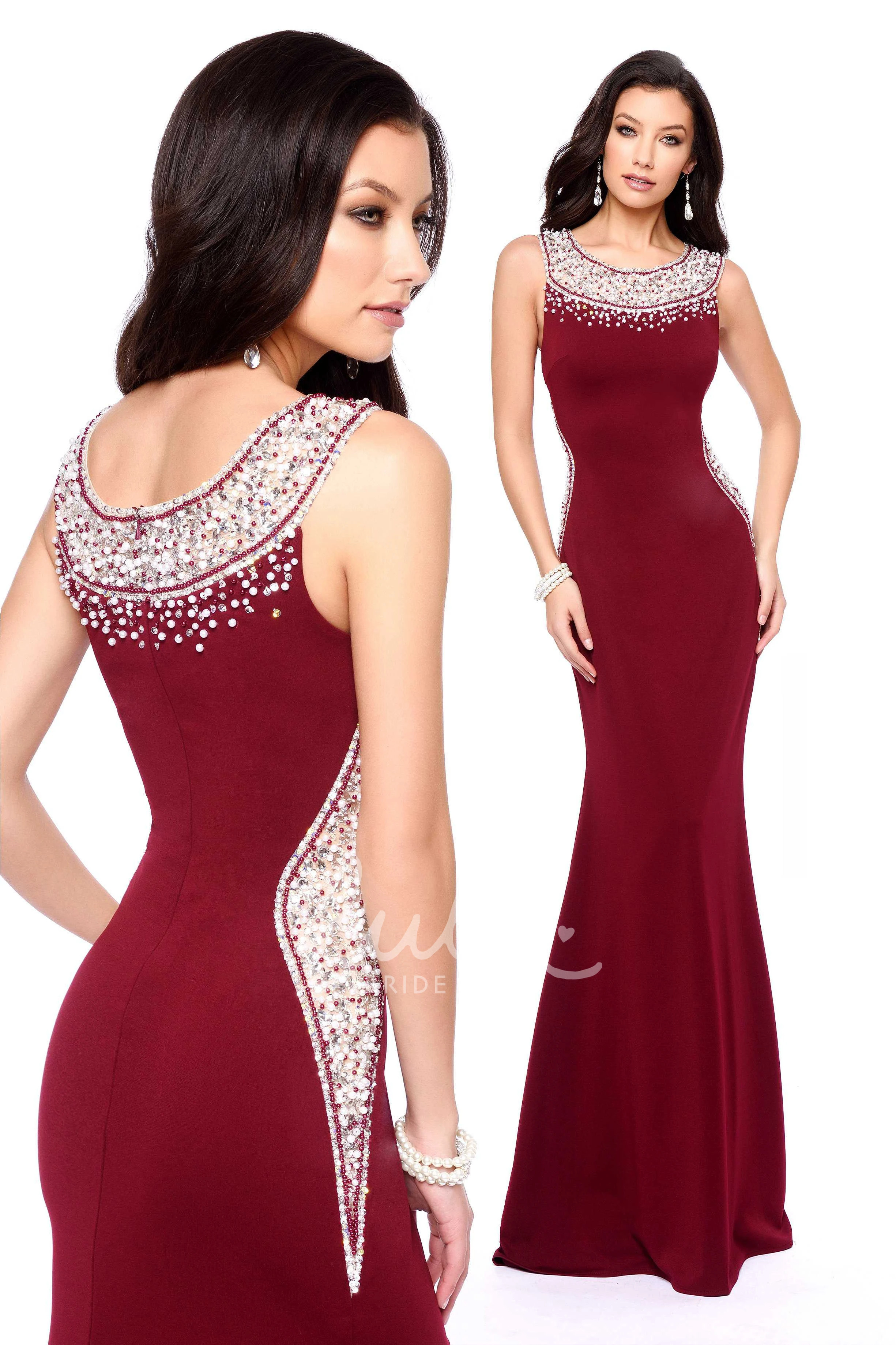 Long Sleeveless Jersey Dress with Beading for Formal Occasions