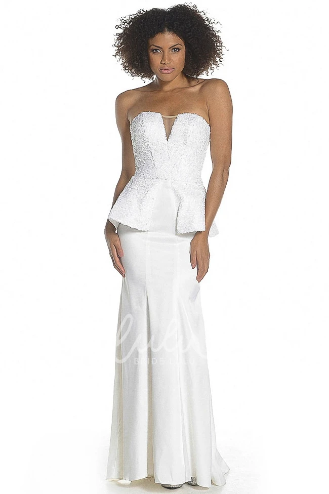 Sleeveless Satin Prom Dress Sheath Style with Peplum and Appliques