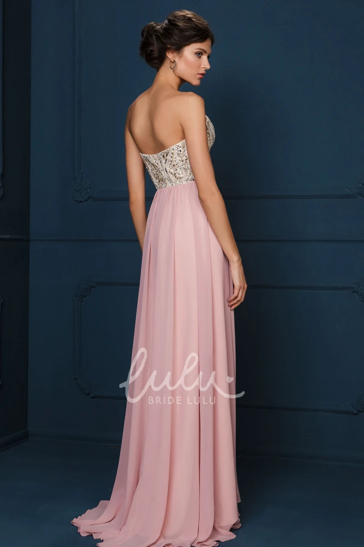Floor-Length Chiffon Evening Dress with Sweetheart Neckline and Beaded Details in A-Line Style