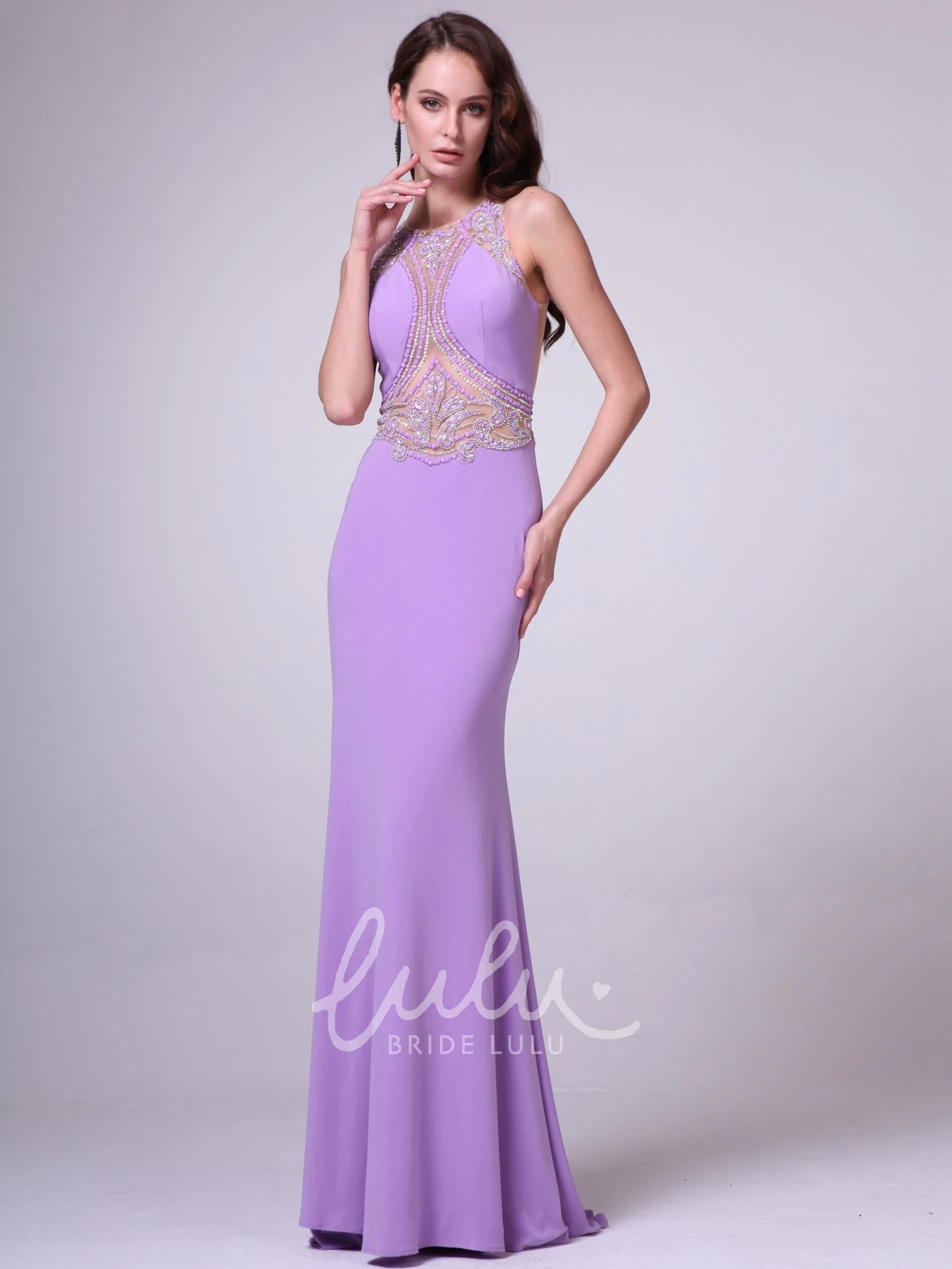 Jewel-Neck Sleeveless Sheath Jersey Dress with Beading for Women