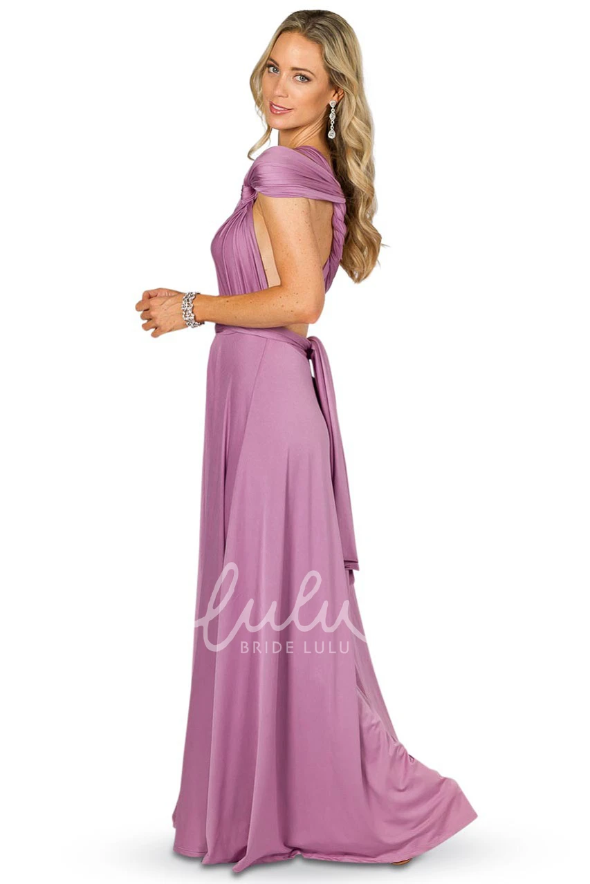 Sleeveless One-Shoulder Jersey Bridesmaid Dress with Bow Convertible Style