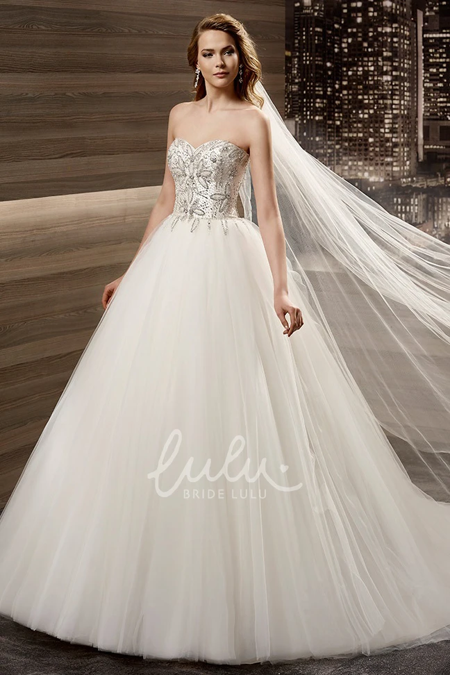 Floral Beaded Sweetheart A-Line Wedding Dress with Brush Train