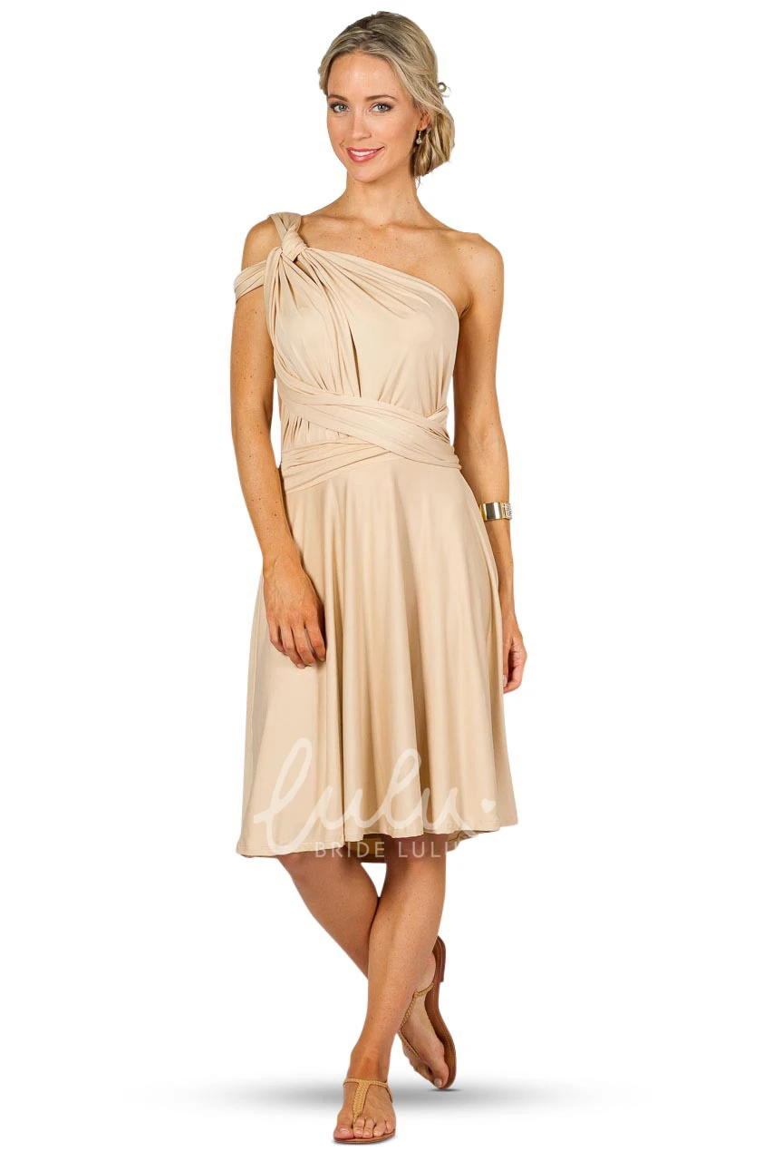 Ruched Chiffon Bridesmaid Dress with Straps Knee-Length One-Shoulder