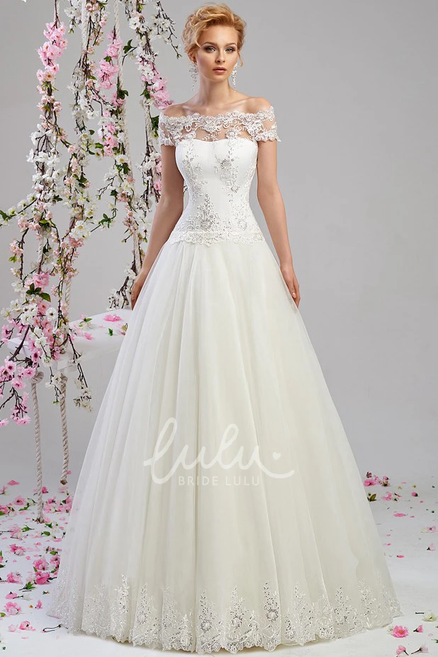 Off-The-Shoulder A-Line Tulle and Satin Wedding Dress with Appliques Modern Bridal Gown