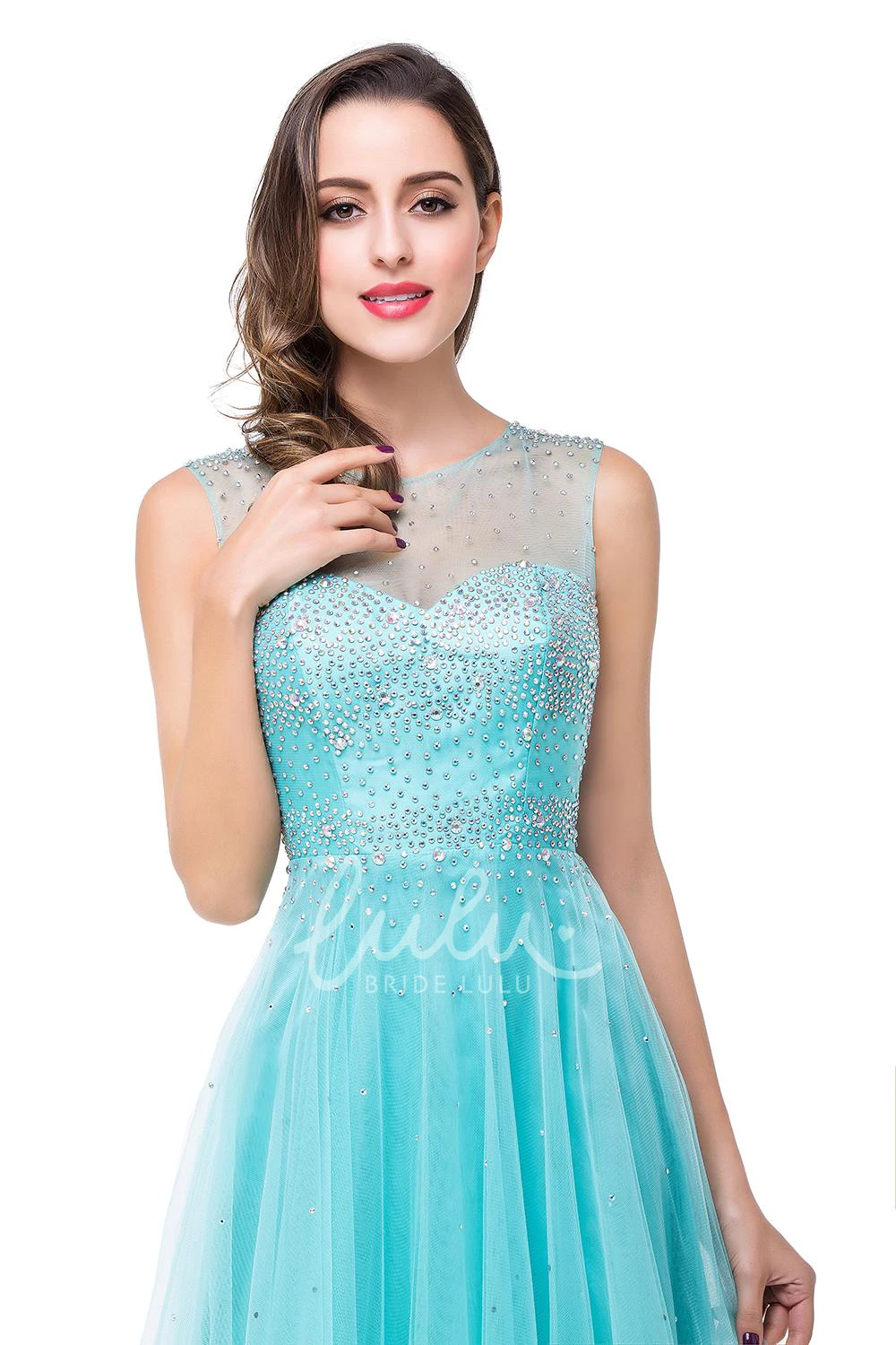 Illusion A-line Prom Dress with Delicate Beadings and Sleeveless Design