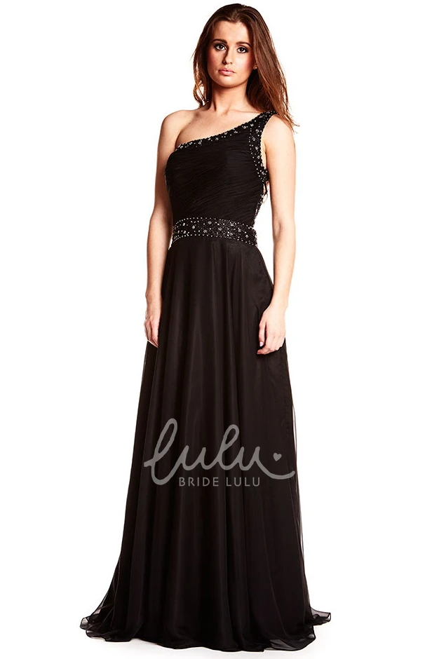 Beaded One-Shoulder Chiffon Prom Dress with Waist Jewelry Elegant Prom Dress