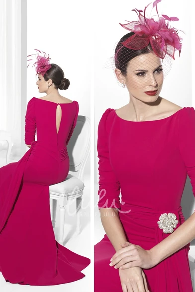 Chiffon Half-Sleeve Scoop-Neck Prom Dress with Broach Elegant Formal Dress