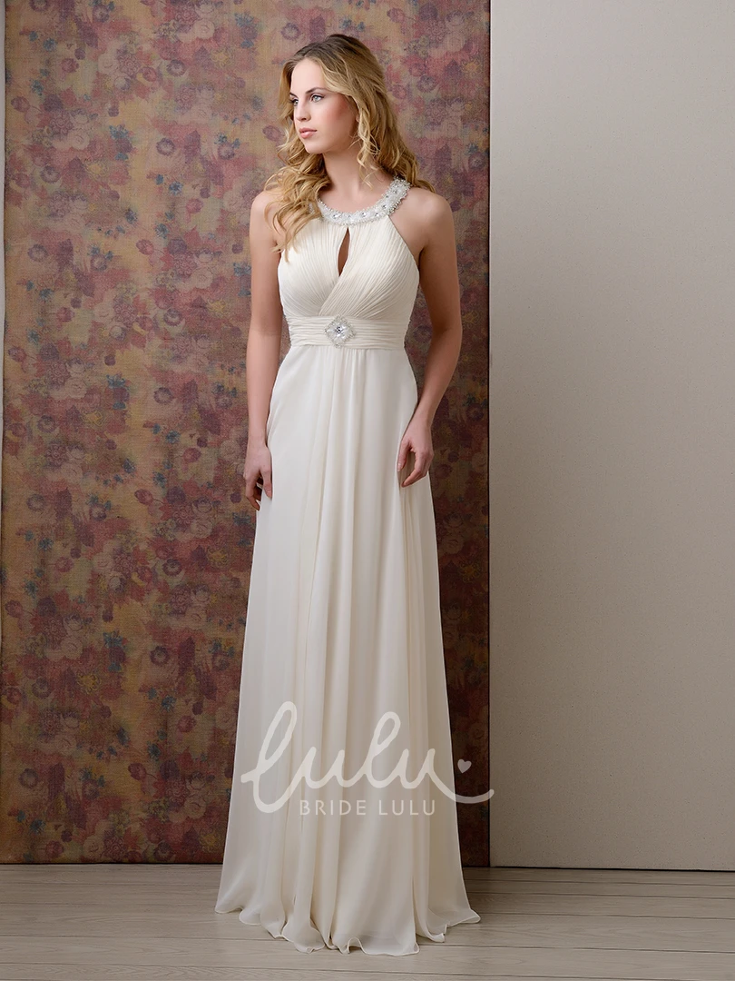 Jeweled Neck Chiffon Gown Sleeveless and Pleated