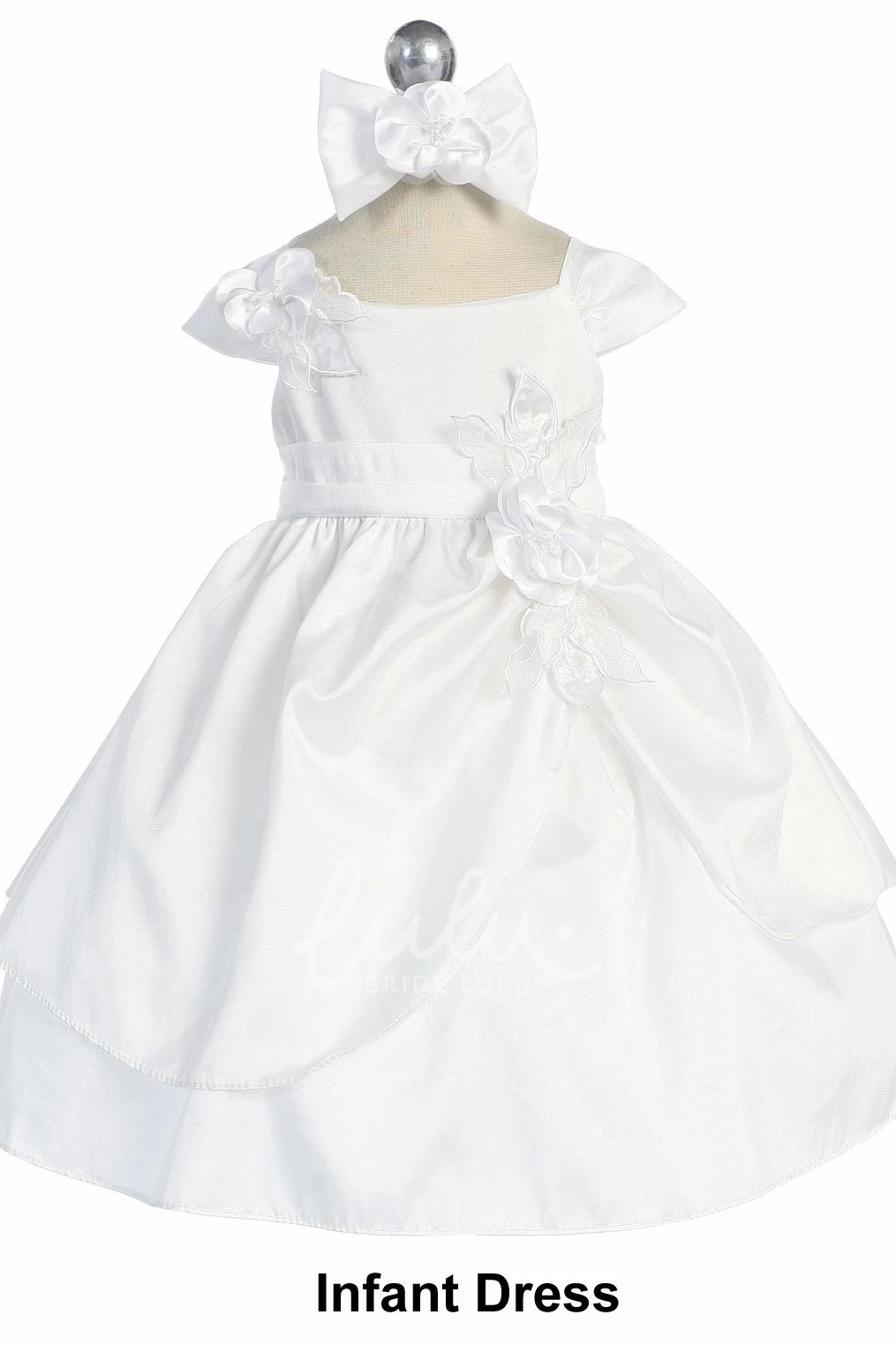 Floral Tiered Lace&Taffeta Ankle-Length Flower Girl Dress with Sash Elegant Wedding Dress