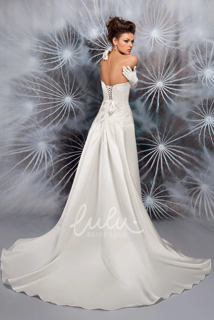 Sweetheart Beaded Satin Wedding Dress Sleeveless Floor-Length