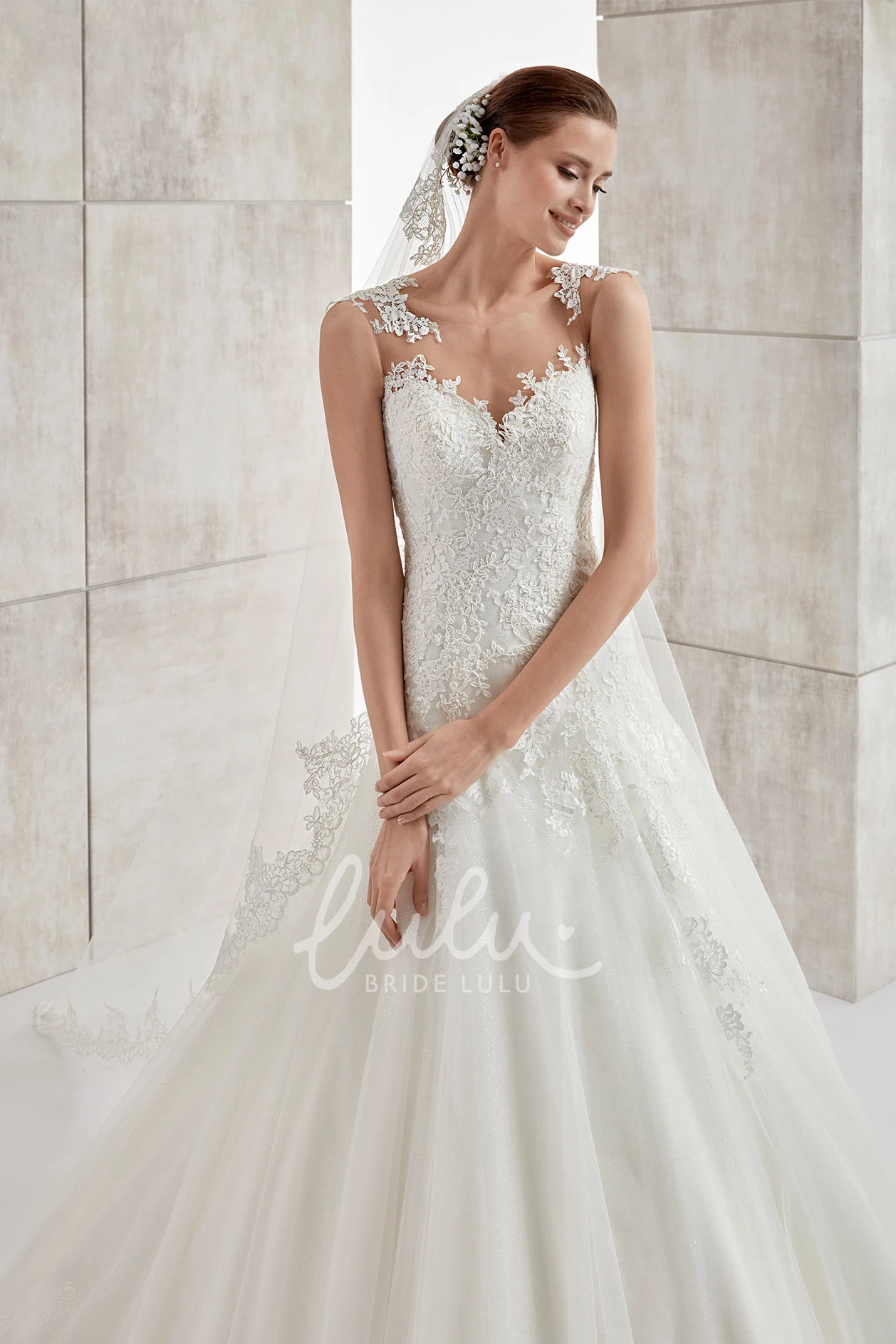 Floral Straps Lace Applique A-Line Wedding Dress