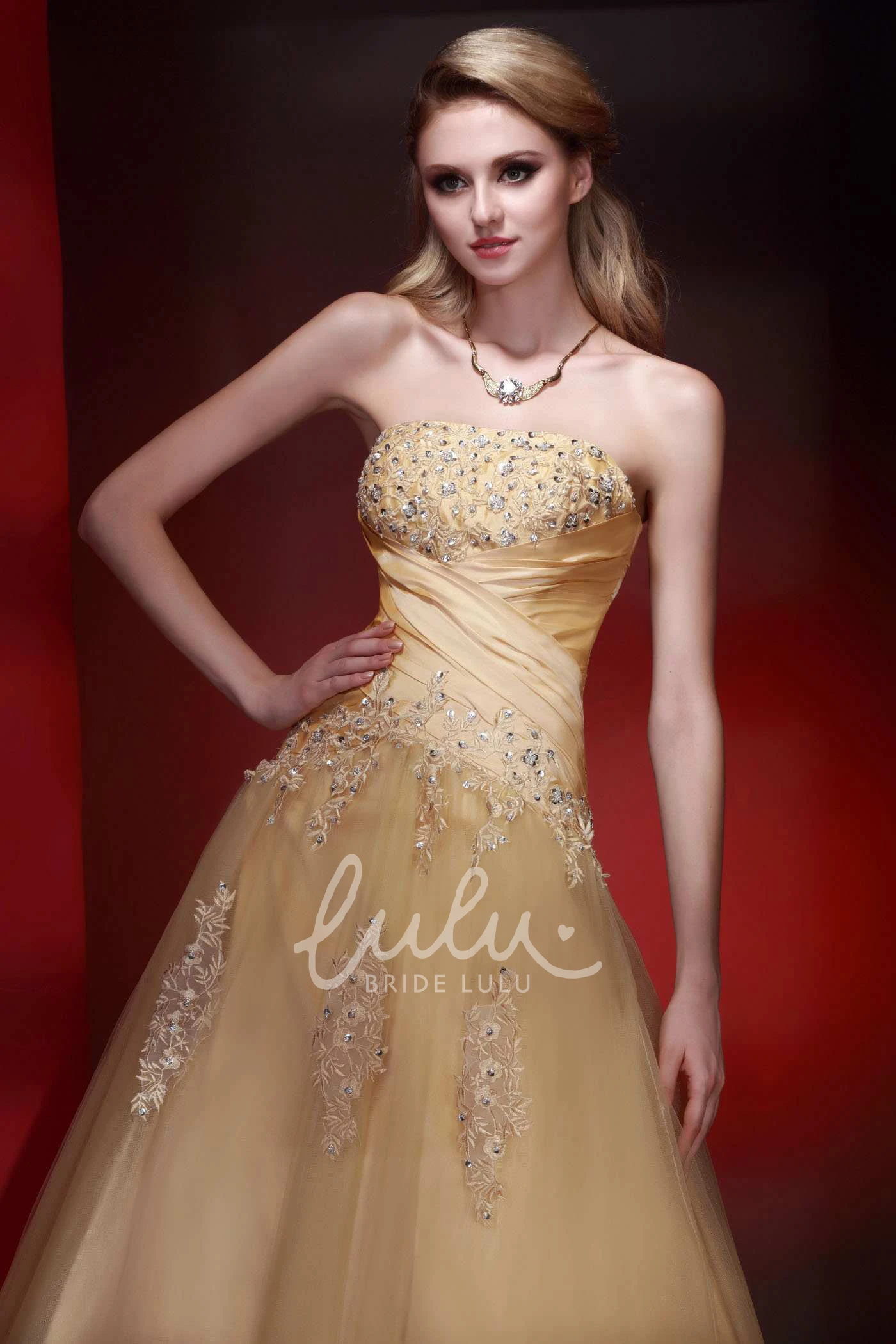 Ruched A-line Bridesmaid Dress with Beaded Details