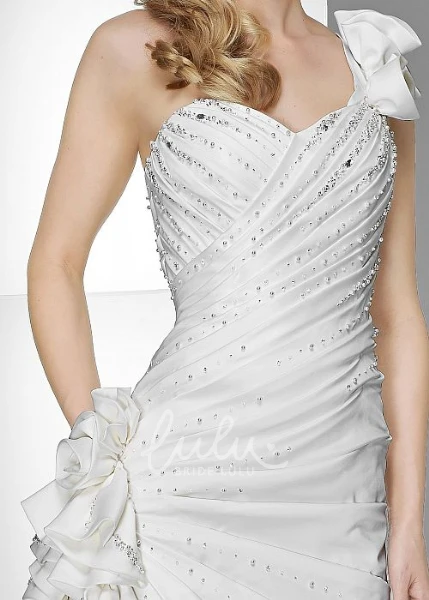 One-Shoulder Satin Wedding Dress with Beading and Flower Sheath