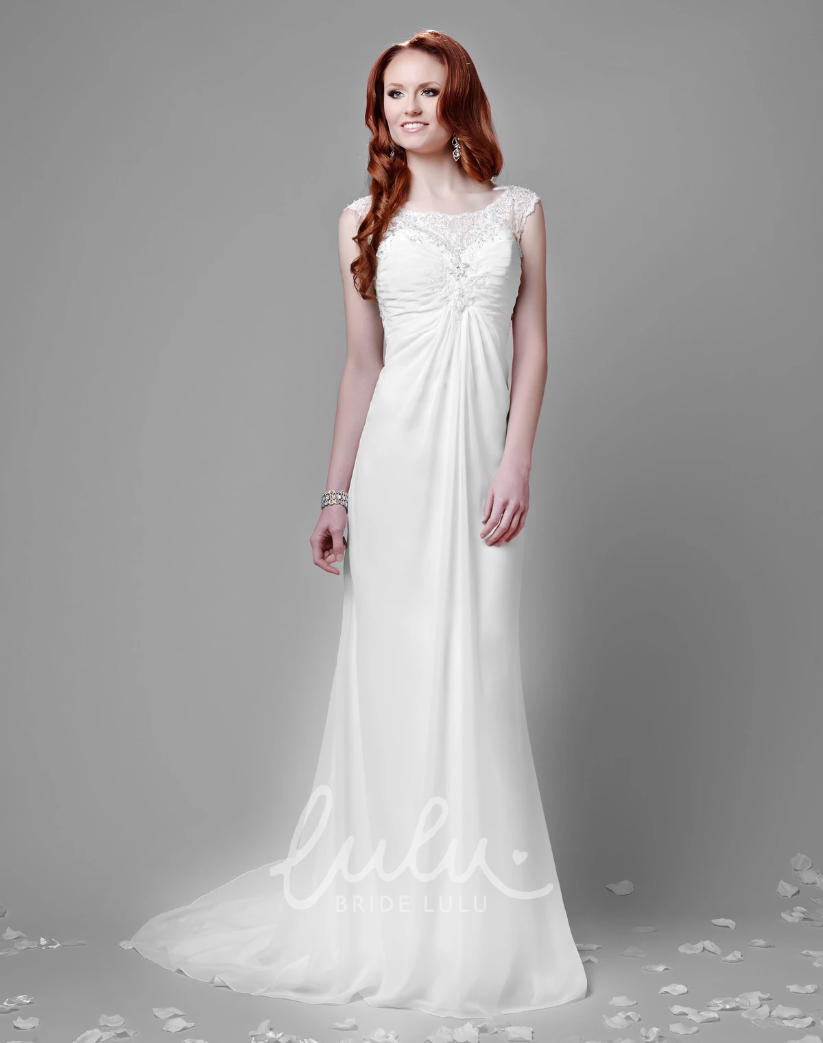 Empire Chiffon Lace Wedding Dress with Keyhole Back Elegant Bridal Gown