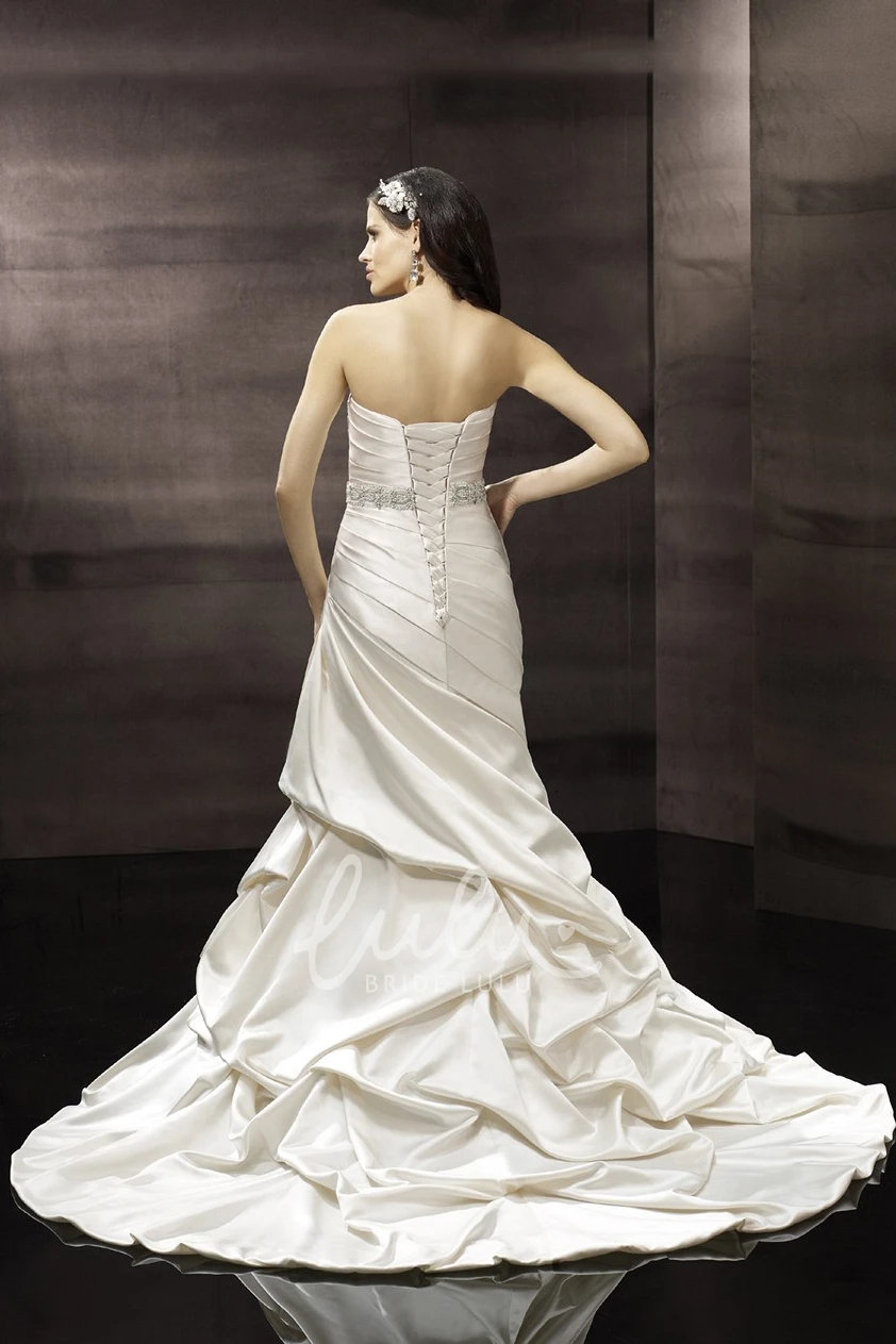 Satin Strapless Mermaid Wedding Dress with Pick Up and Side Draping