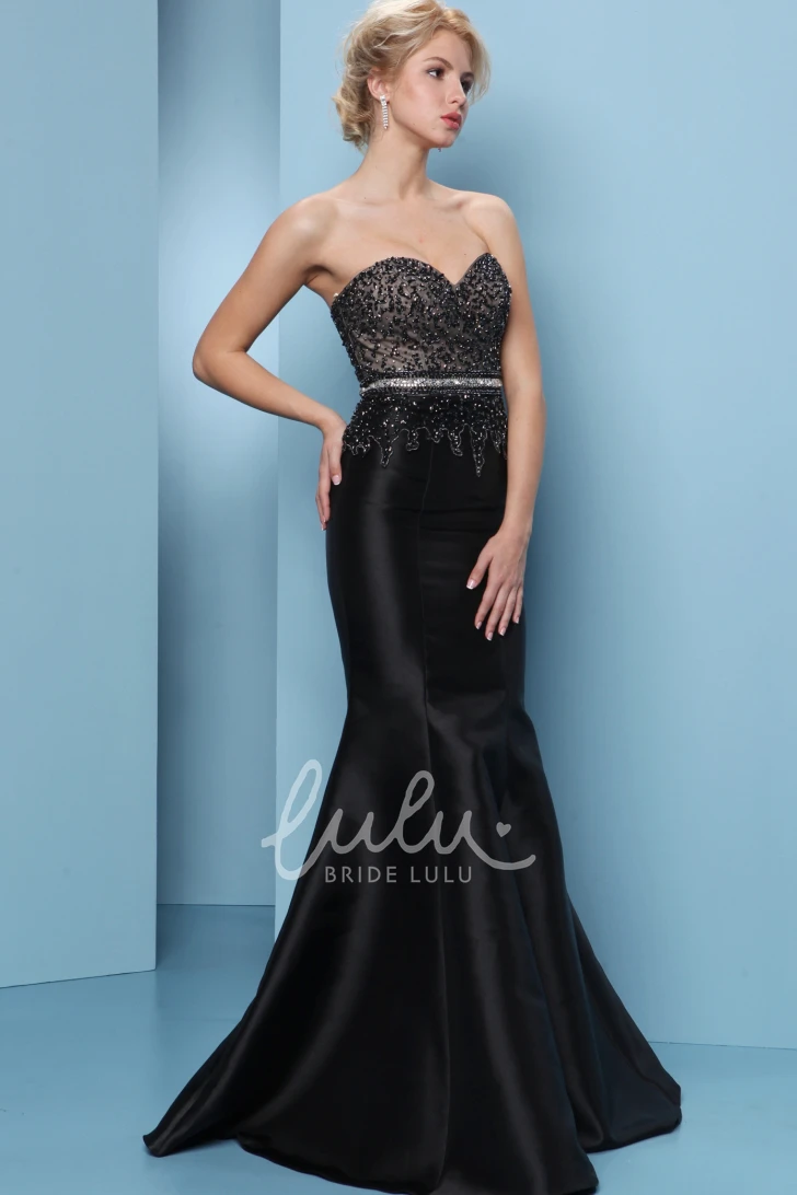 Sweetheart Satin Trumpet Prom Dress with Beaded Long Sleeves Classy Formal Dress