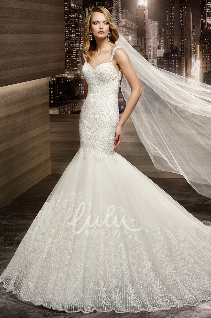 Mermaid Wedding Dress with Sweetheart Neckline Court-train Lace Straps Open Back