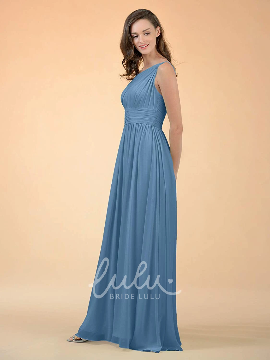 One-Shoulder A-Line Chiffon Bridesmaid Dress with Ruching Casual Floor-Length