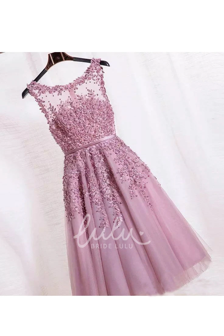 Adorable A-Line Tulle Bridesmaid Dress with Appliques and Zipper Back
