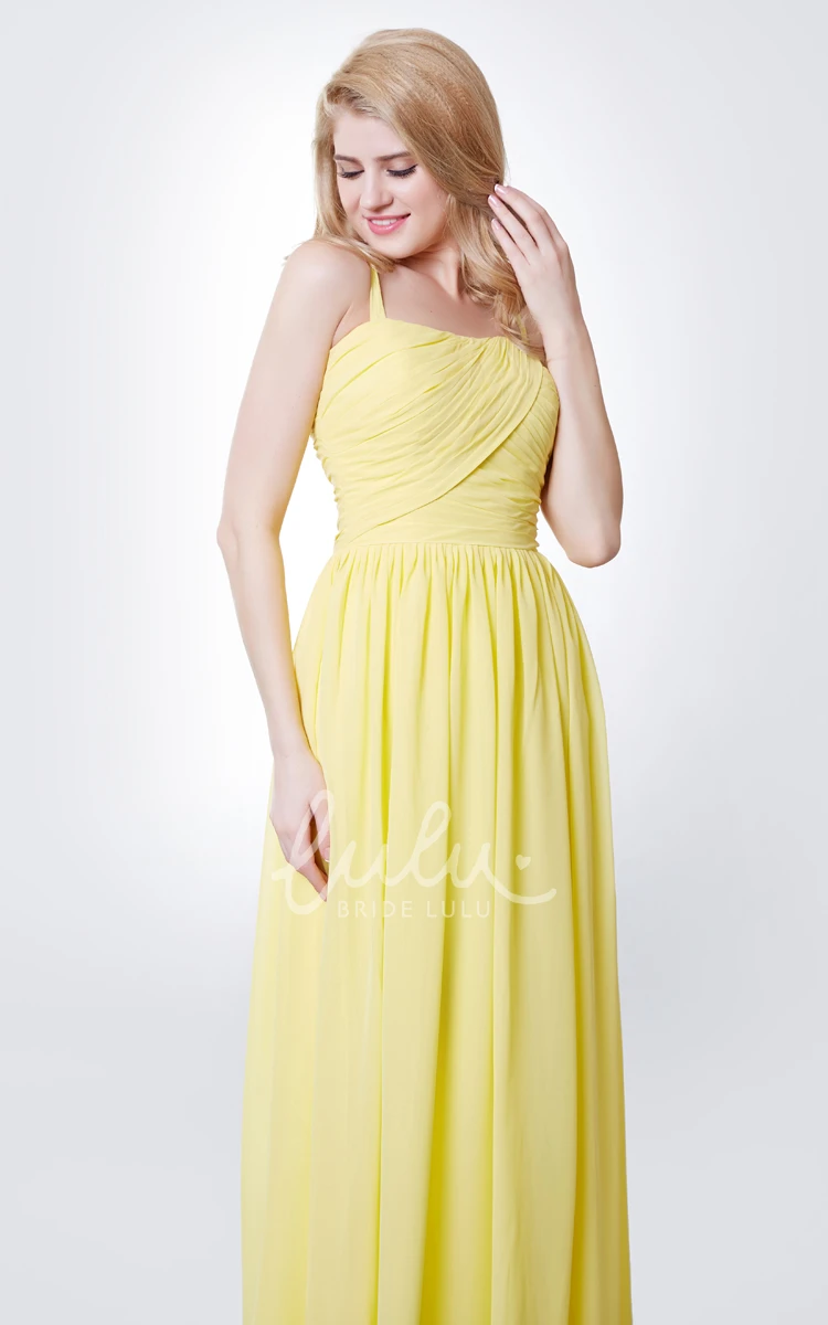 Sexy Sheath Chiffon Prom Dress with Spaghetti Straps and Flowy Skirt