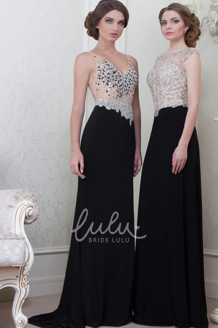 Crystal V-Neck Sleeveless Long Elegant Jersey Dress