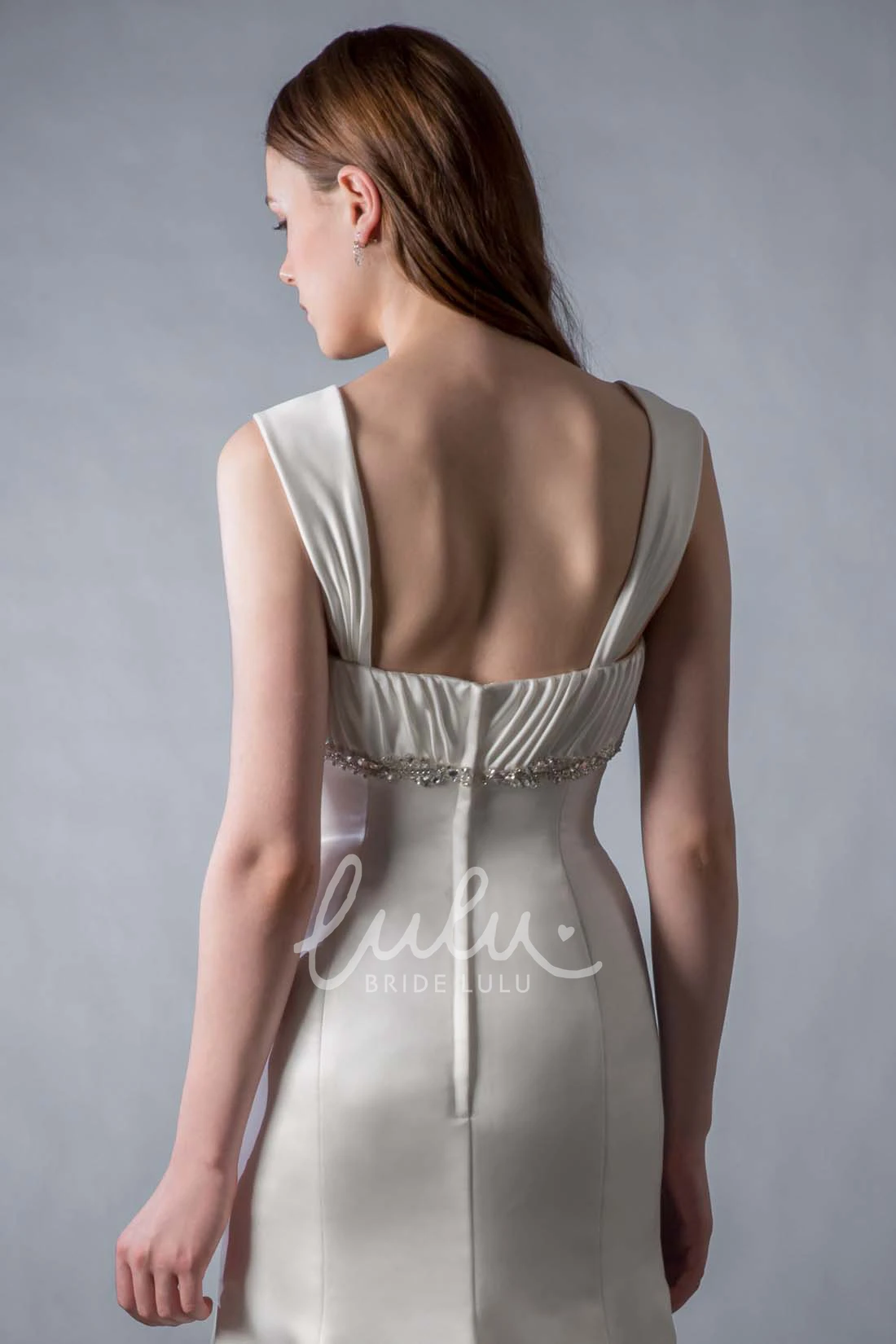 Sheath Satin Wedding Dress Floor-Length Sleeveless Ruched Beading