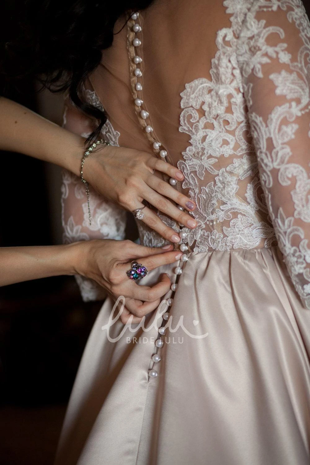 Plus Size Satin A-Line Wedding Dress with Illusion Sleeves