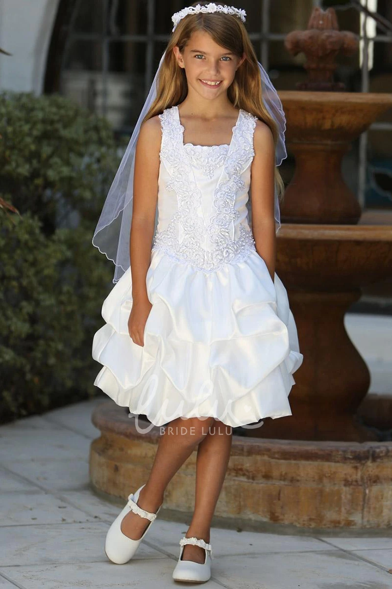 Lace&Sequins Flower Girl Dress with Ruched Applique Knee-Length