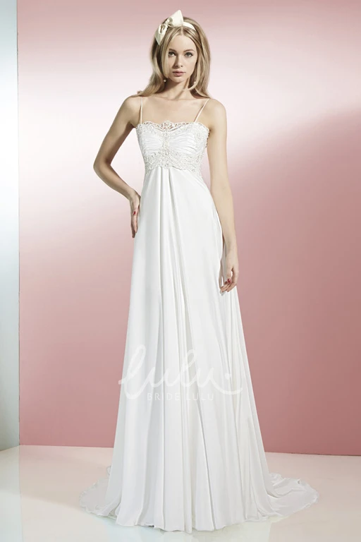 Floor-Length Sleeveless Lace Chiffon Wedding Dress with Appliques A-Line Wedding Dress