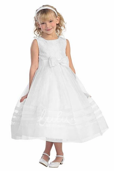 Lace&Organza Flower Girl Dress Tiered Tea-Length