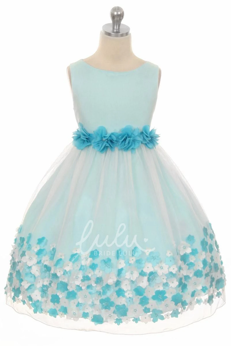 Tiered Chiffon and Satin Tea-Length Flower Girl Dress