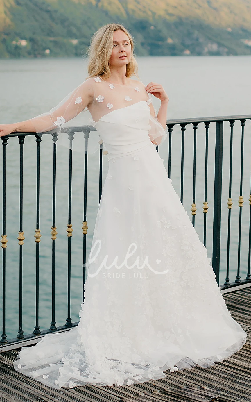 Casual Tulle A-Line Wedding Dress with Appliques and Zipper Back
